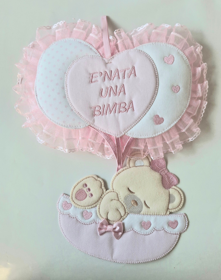 Art.48316 Fiocco nascita Cuore/orsetto