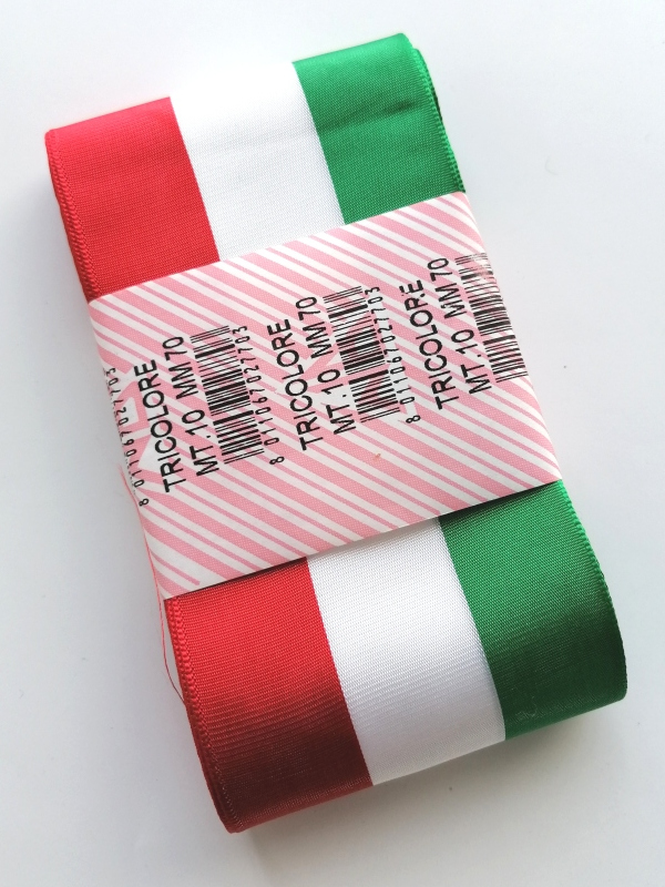 Art.63620 Nastro taffeta' tricolore mm.70 Metri 10